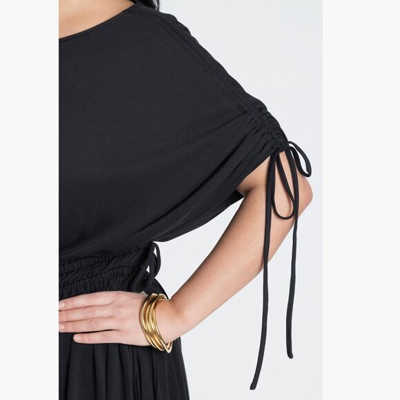 Eloquii Drawstring Jersey Stretch Knit Maxi Dress Size 14 / 16 Black Elastic - Picture 12 of 13